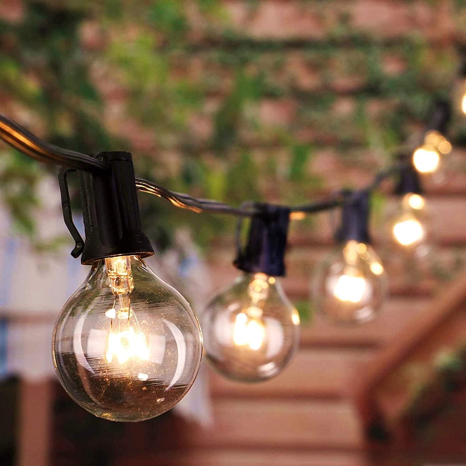 Outdoor String Lights 25 Feet G40 Globe LED Patio Lights with 13 Edison Plastic Bulbs(1 Spare), Waterproof Connectable Hanging Lights for Backyard Porch Balcony Party Decor, E12 Socket Base, Black
