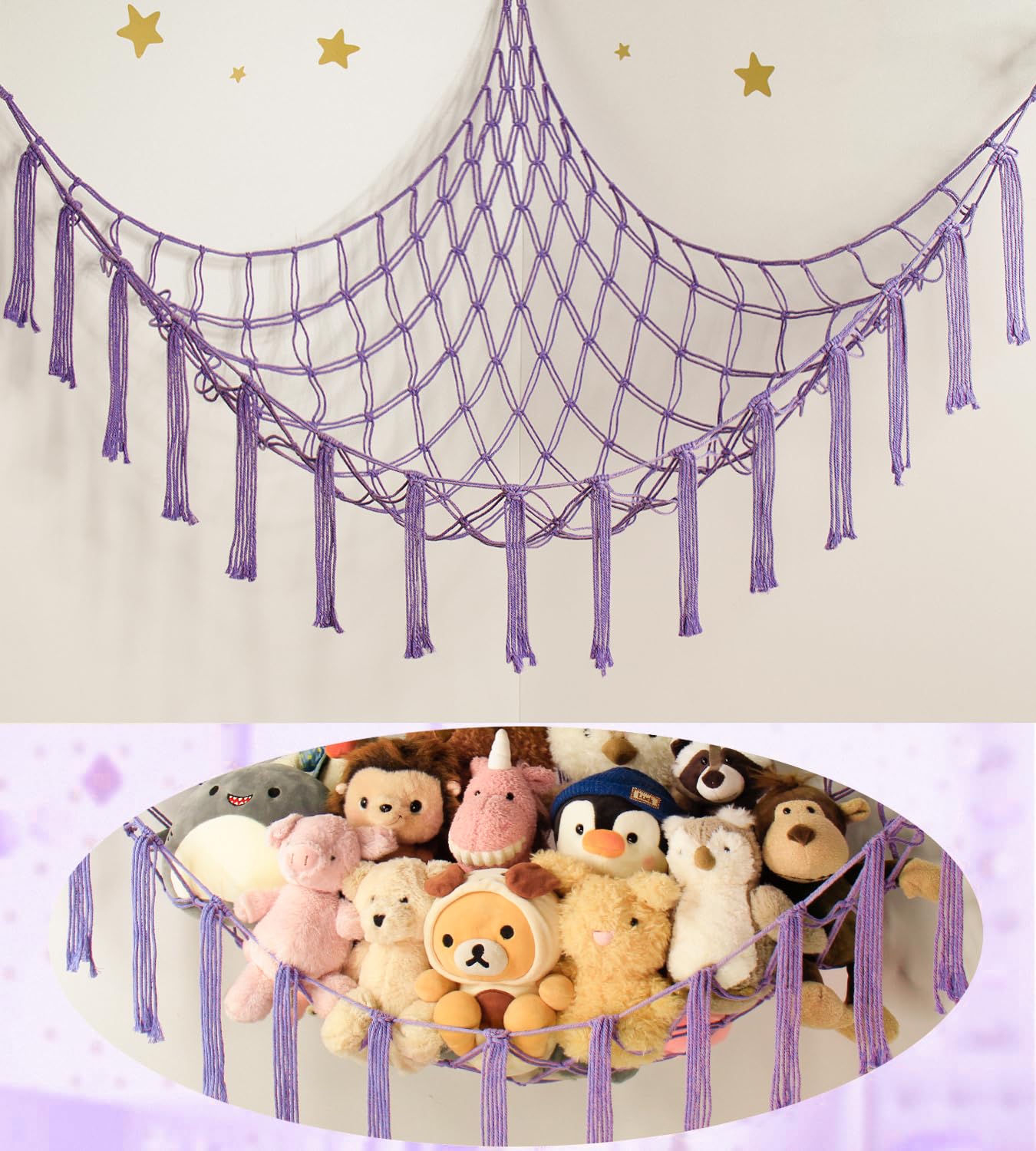 Stuffed Animal Storage Hammock or Net Corner - Large Toy Hammock Net for Stuffed Animals Room Decor - Cute Stuff Animal Organizer Plush Holder - Kids Baby Nursery Essentials Wall Bedroom Home Decor