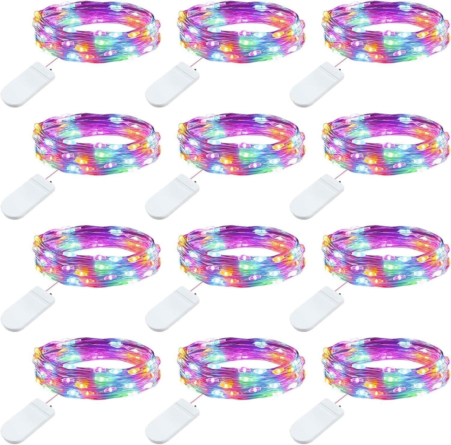 Brightown 12 Pack LED Fairy Lights Battery Operated String Lights - 7ft 20LED Waterproof Silver Wire Firefly Starry Moon Lights for DIY Crafts Wedding Table Centerpieces Party Bedroom Christmas