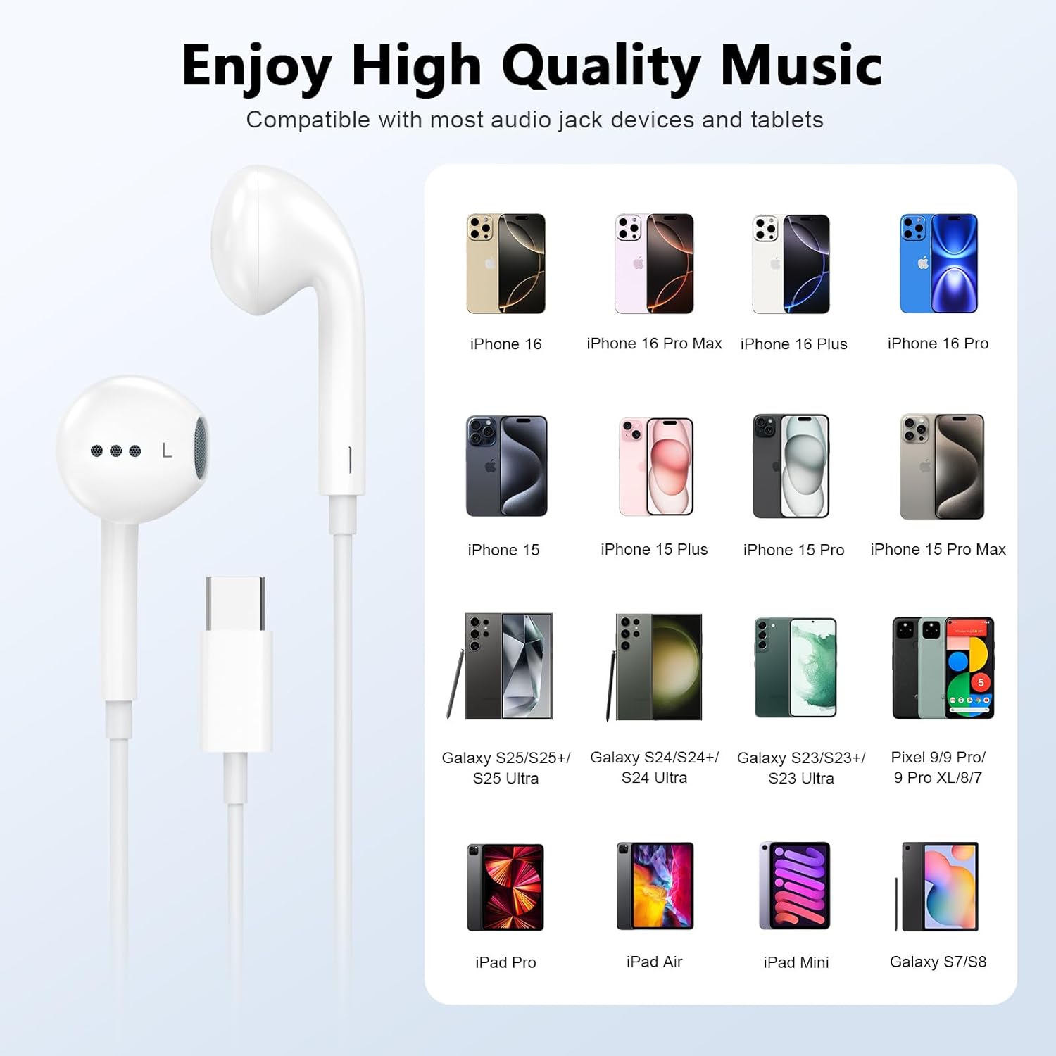 2 Pack USB C Headphones for iPhone 16 15, Type C Earphones with Microphone & Remote Control Noise Cancelling Wired Earbuds USB C for iPhone 16 15 Pro Max, iPad Pro, Galaxy S25 S24 Ultra, Pixel 9/8/7