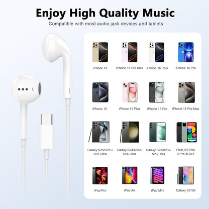 2 Pack USB C Headphones for iPhone 16 15, Type C Earphones with Microphone & Remote Control Noise Cancelling Wired Earbuds USB C for iPhone 16 15 Pro Max, iPad Pro, Galaxy S25 S24 Ultra, Pixel 9/8/7