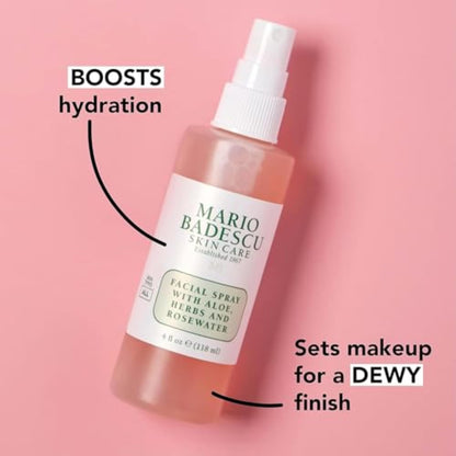 Mario Badescu Facial Spray with Aloe, Herbs and Rose Water for All Skin Types, Face Mist that Hydrates, Rejuvenates & Clarifies