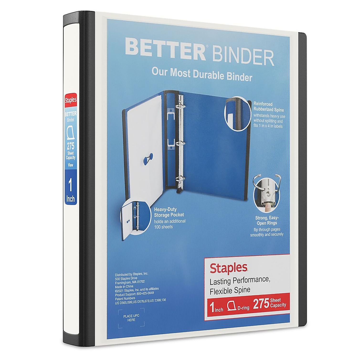 STAPLES 3 Inch BetterView Binder with D-Rings (Teal)
