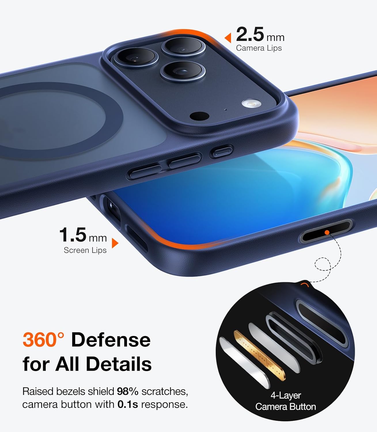 TORRAS Stronger Magnetic & Shockproof for iPhone 17 Pro Max Case, Fit for MagSafe, Military Grade Drop Protection, Camera Control, DIY Button, Slim for iPhone 17 Pro Max Case Translucent Deep Blue