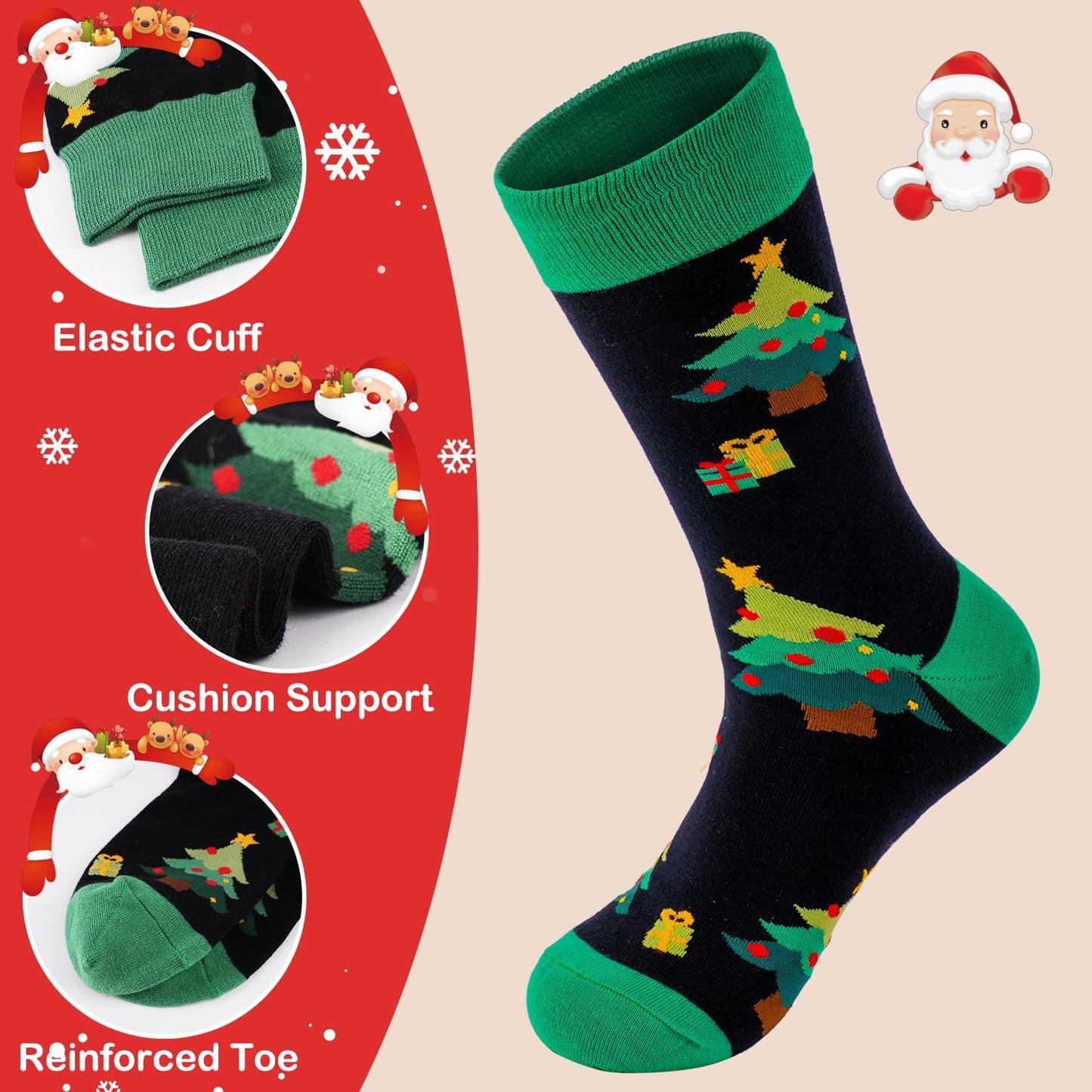 Mens Funny Patterned Christmas Socks for Adults Cute Fun Novelty Cotton Socks for Men