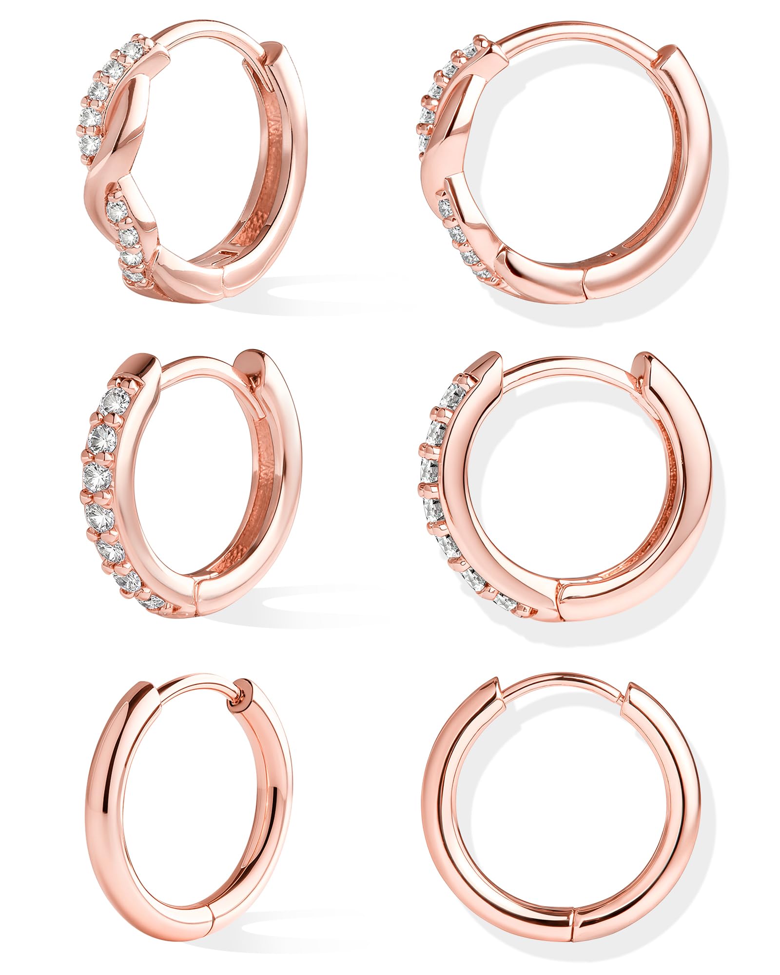 Inerney Gold Huggie Hoop Earrings Set for Women, Dainty Small Sterling Silver Earring Stacks Hypoallergenic Jewelry for Multiple Piercings, Trendy Twisted Cute Cartilage Hoops Birthstone Gift 3 Pairs