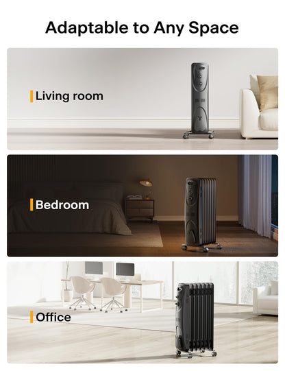 Pelonis Oil Filled Radiator Heater for Large Space, 2025 Upgraded, Space Heaters with 1500W Quiet Warmth Radiant Heater, 3 Heating Modes, Overheat & Tip-Over Protection, Adjustable Thermostat, Black