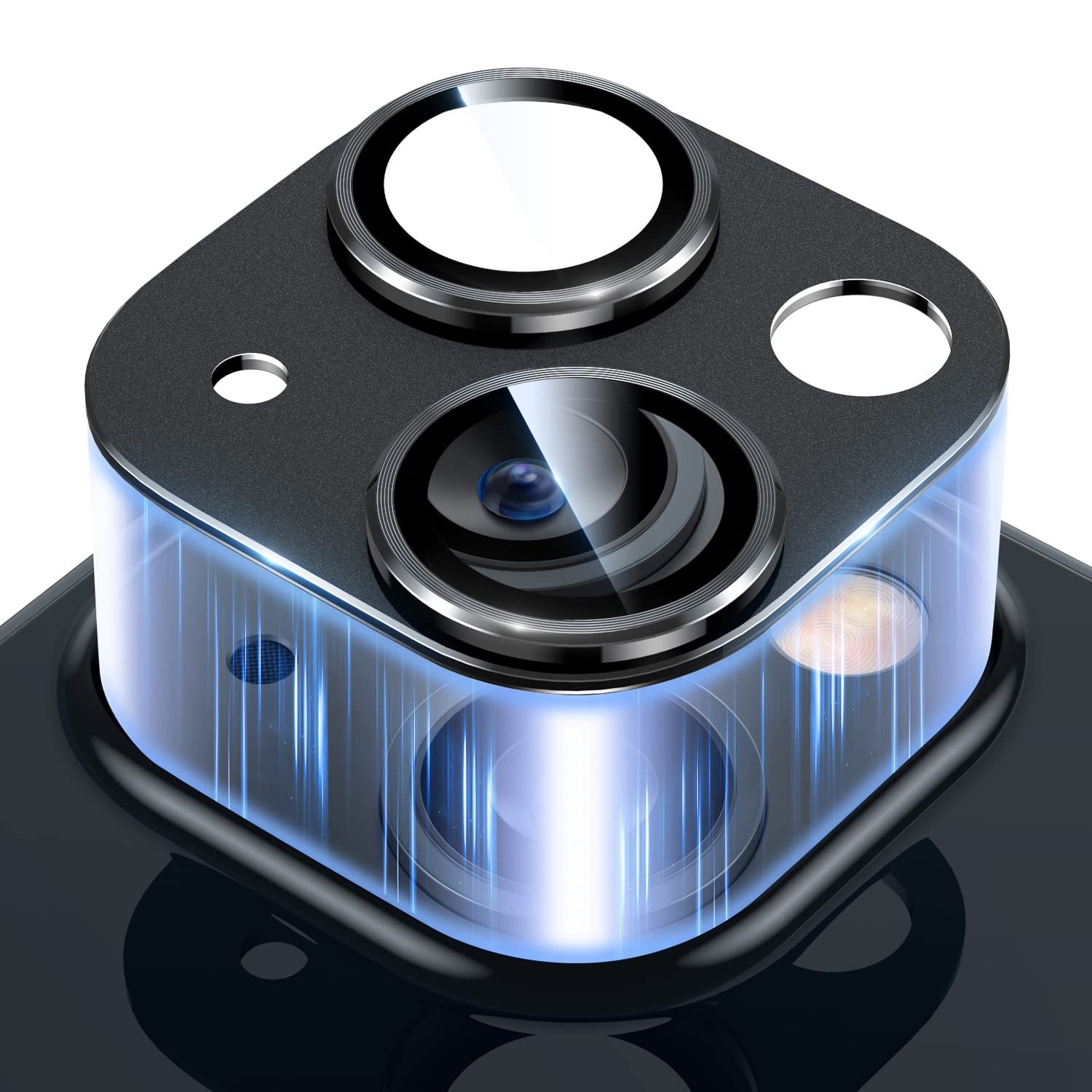 Uyiton Compatible with iPhone 17 Pro Max Camera Lens Protector - [Not Easy to Break][Strong Adsorption][Case-Friendly] Metal Tempered Glass Rear Camera Screen Cover - Deep Blue