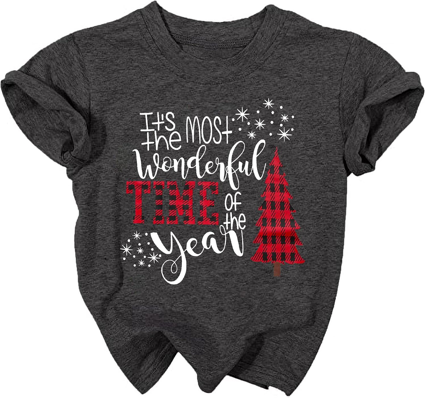Christmas Shirts Toddler Boys Girls Xmas Buffalo Plaid Trees T-Shirt Christmas Graphic Tees Holiday Tops