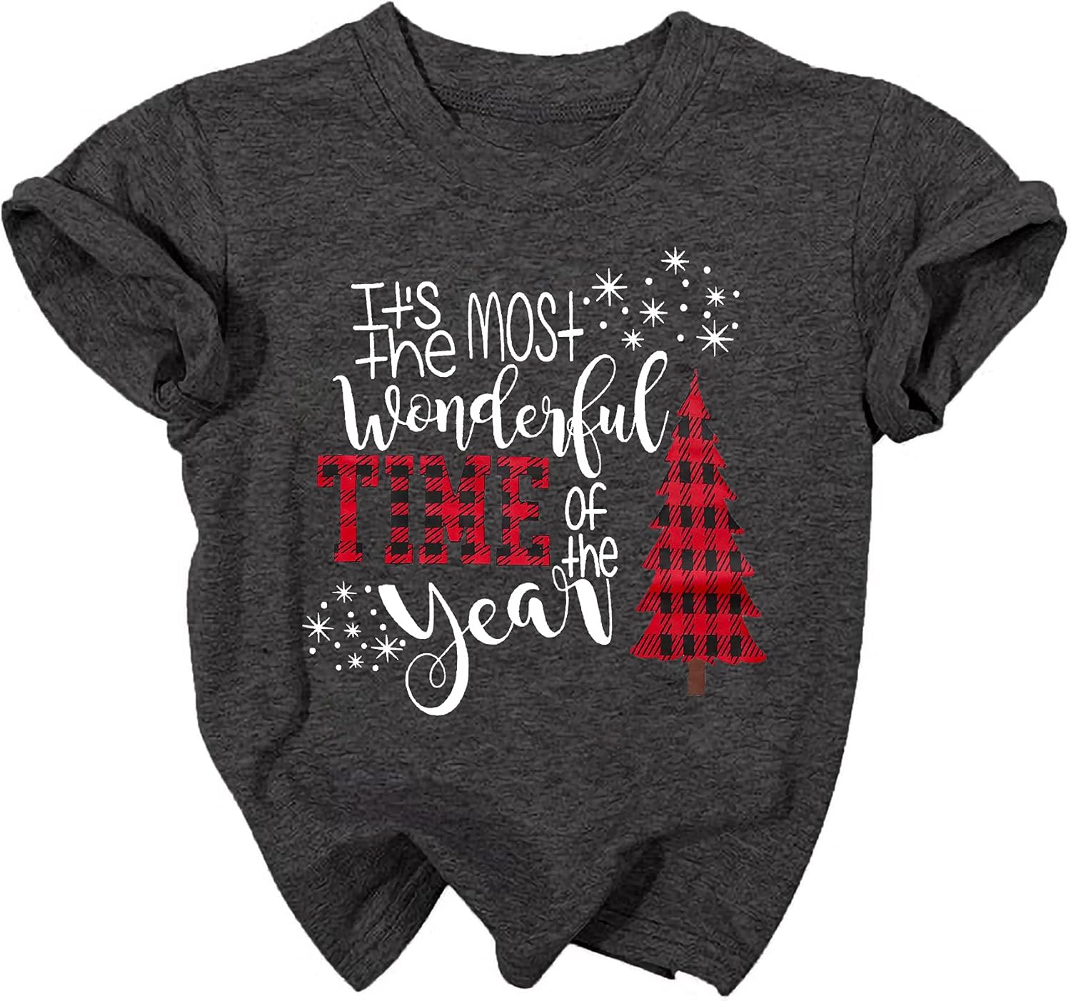 Christmas Shirts Toddler Boys Girls Xmas Buffalo Plaid Trees T-Shirt Christmas Graphic Tees Holiday Tops