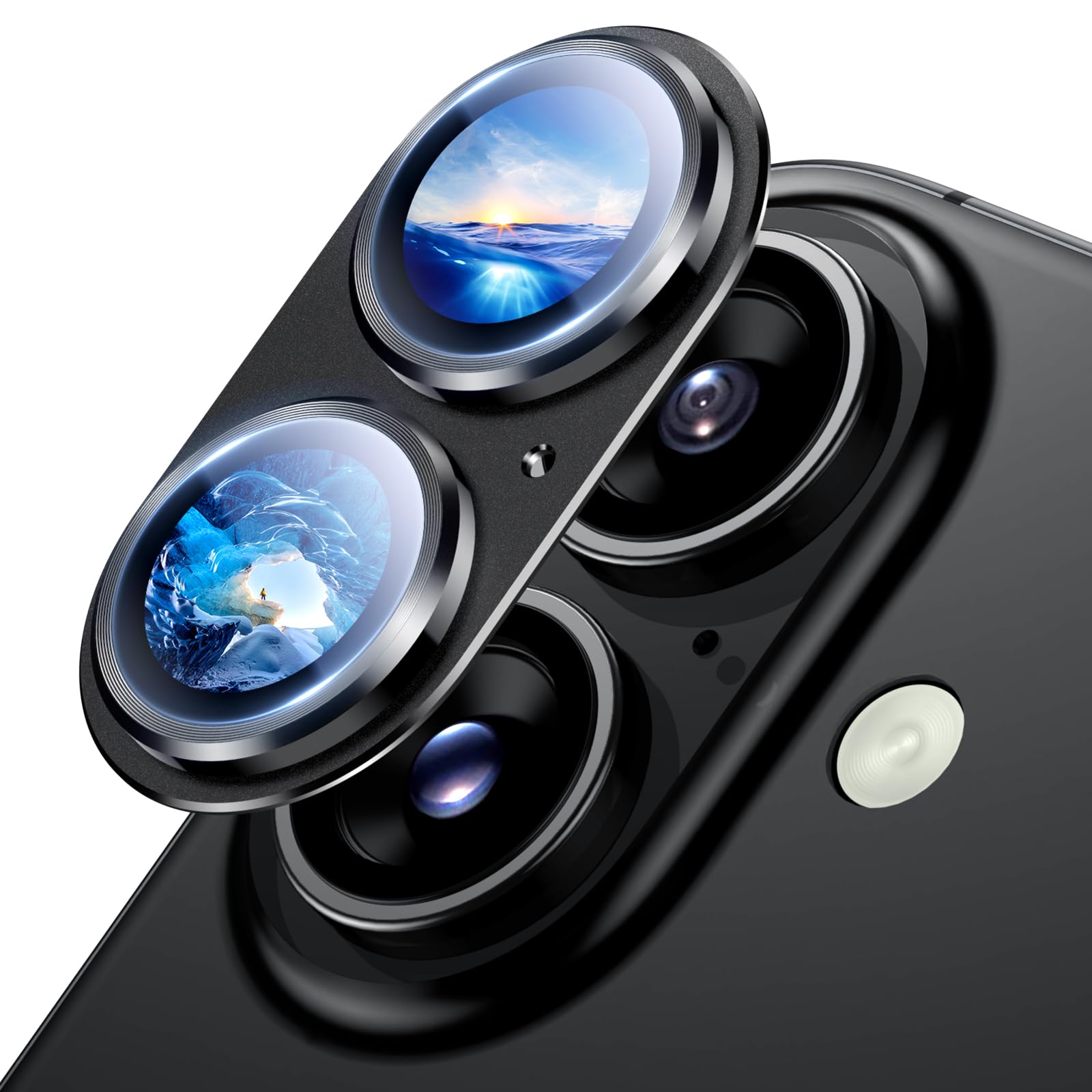 Uyiton Compatible with iPhone 17 Pro Max Camera Lens Protector - [Not Easy to Break][Strong Adsorption][Case-Friendly] Metal Tempered Glass Rear Camera Screen Cover - Deep Blue