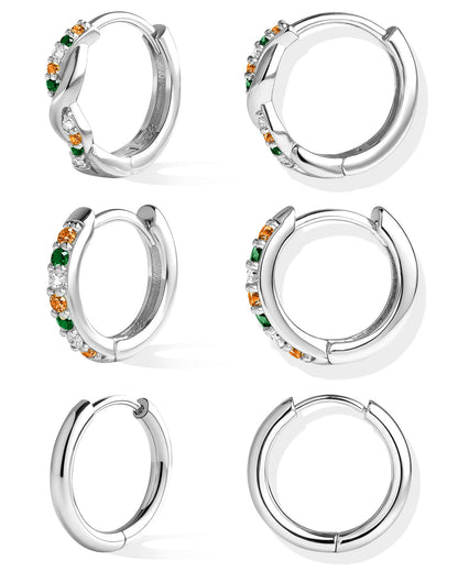 Inerney Gold Huggie Hoop Earrings Set for Women, Dainty Small Sterling Silver Earring Stacks Hypoallergenic Jewelry for Multiple Piercings, Trendy Twisted Cute Cartilage Hoops Birthstone Gift 3 Pairs