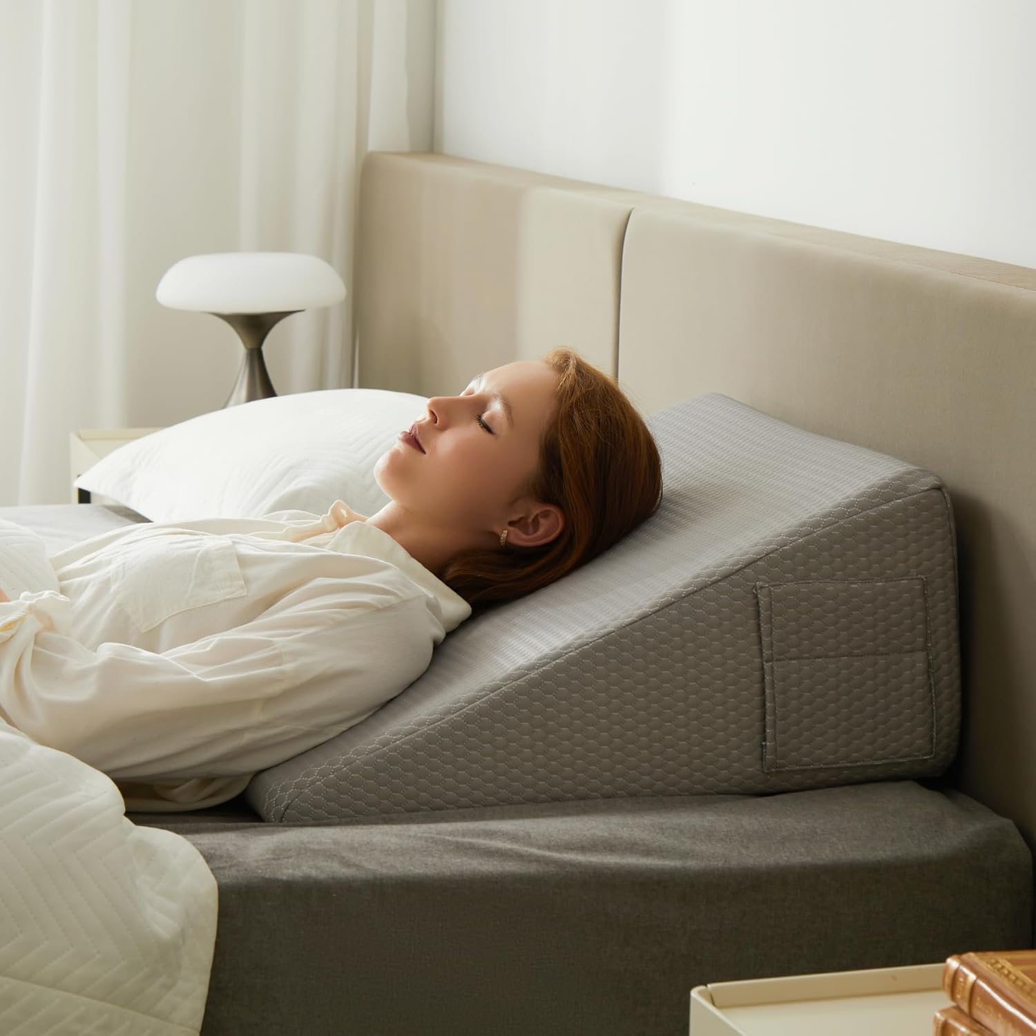 Bedluxe Wedge Pillow,10 inch Bed Wedge Pillow for Headboard, Pillow Wedge for Acid Reflux Relief, Sleeping, After Surgery, Snoring, Gerd, Triangle Pillow Wedge - Cooling Memory Foam Top, Grey