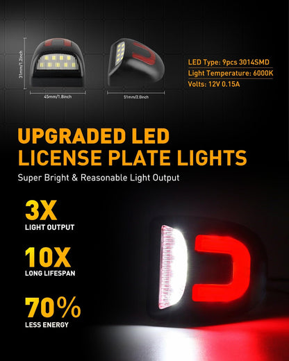 LESAUCE Red OLED Neon Tube LED License Plate Lights Tag Lights Assembly Replacement for Chevy Silverado GMC Sierra 1500 2500 3500 Tahoe Suburban Escalade Yukon XL, 2PCS