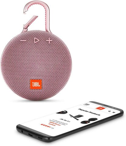JBL Clip 3, Dusty Pink - Waterproof, Durable & Portable Bluetooth Speaker - Up to 10 Hours of Play - Includes Noise-Cancelling Speakerphone & Wireless Streaming