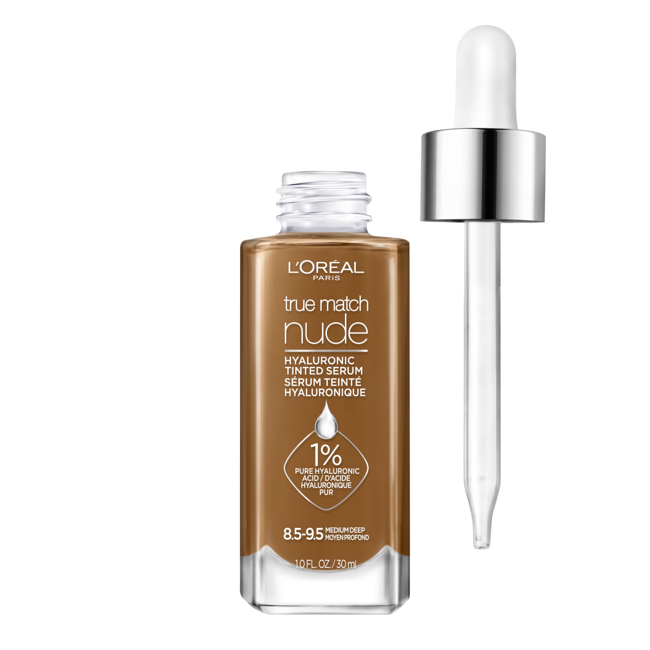 L'Oreal Paris True Match Nude Hyaluronic Tinted Serum Foundation with 1% Hyaluronic acid, Medium 4-5, 1 fl. oz.