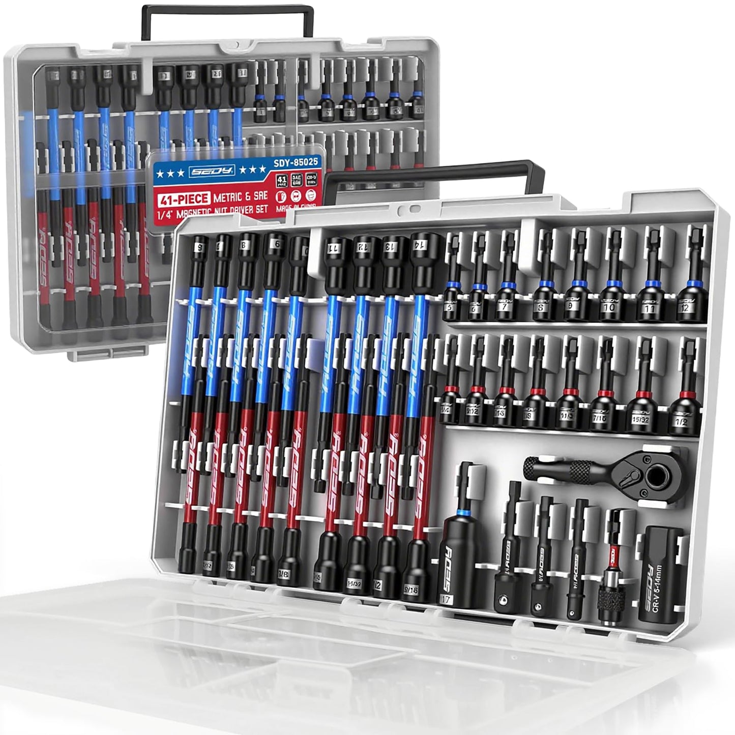 80-Piece Premium Magnetic Impact Nut Driver Set Metric & SAE with Socket Adapters, Bit Holder, Wing Nut Driver, Universal Sockets, Quick Release Extension, Power Bits