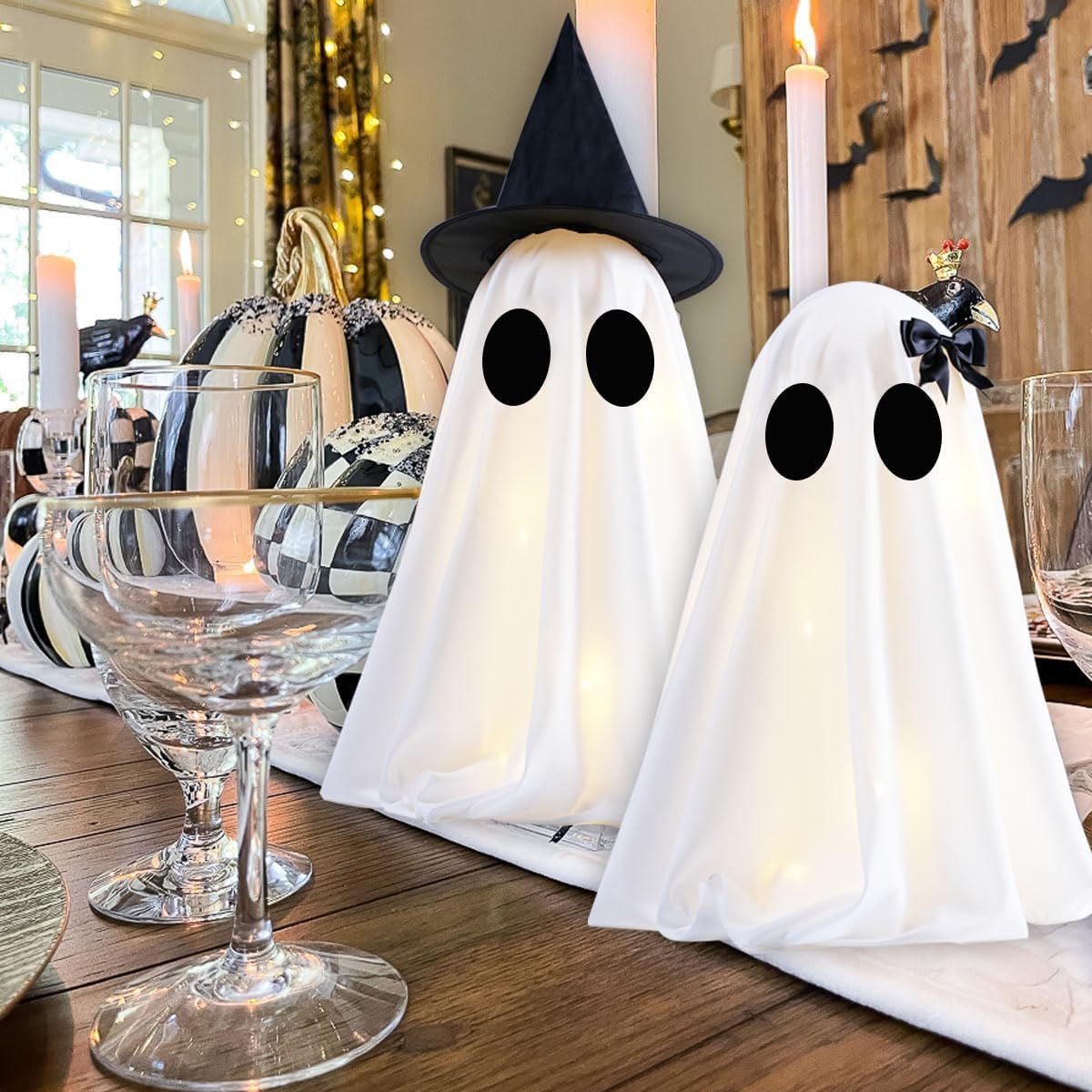 [Timer] Light Up Halloween Ghost Decorations, Set of 2 DIY Spooky Ghosts Crafts, Scary Ghost for Halloween Decor Indoor Home Mantel Shelf & Tabletop Decor