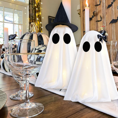 [Timer] Light Up Halloween Ghost Decorations, Set of 2 DIY Spooky Ghosts Crafts, Scary Ghost for Halloween Decor Indoor Home Mantel Shelf & Tabletop Decor
