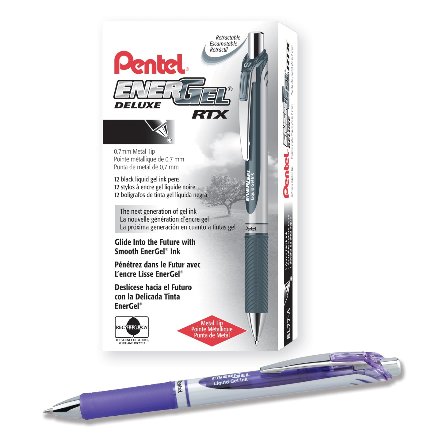 Pentel EnerGel Retractable Liquid Gel Pens, Medium Point, 0.7 mm, Silver Barrel, 12 Black Ink pens, the Ultimate writing pens, the Best Writing Pens for office, school and journaling, Pack of 12