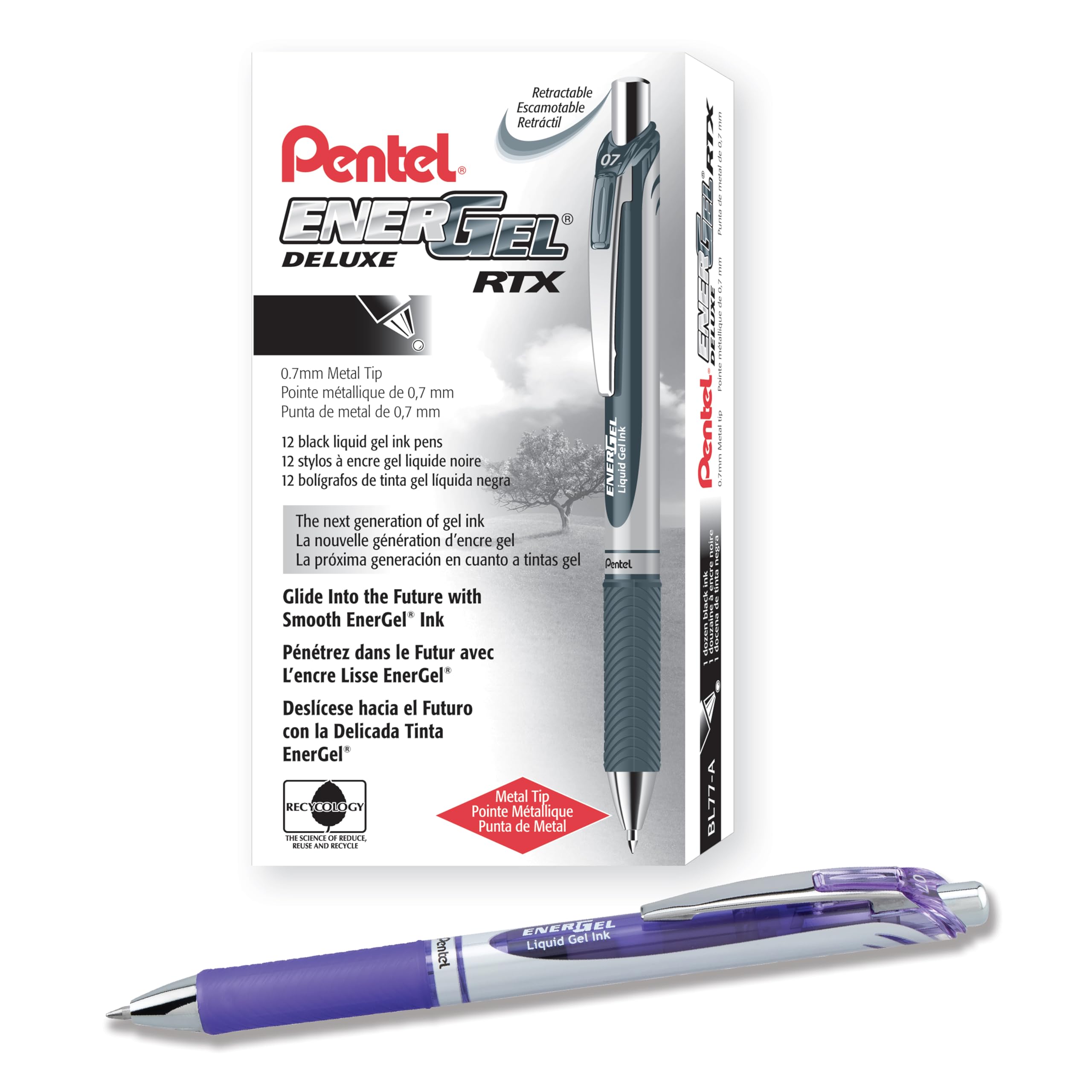 Pentel EnerGel Retractable Liquid Gel Pens, Medium Point, 0.7 mm, Silver Barrel, 12 Black Ink pens, the Ultimate writing pens, the Best Writing Pens for office, school and journaling, Pack of 12
