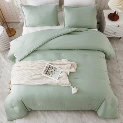 Litanika Queen Comforter Set Sage Green, 3 Pieces Lightweight Comforters Queen Size Solid Bedding Comforters Sets, Down Alternative Comforter Bed Set Quilt Blanket