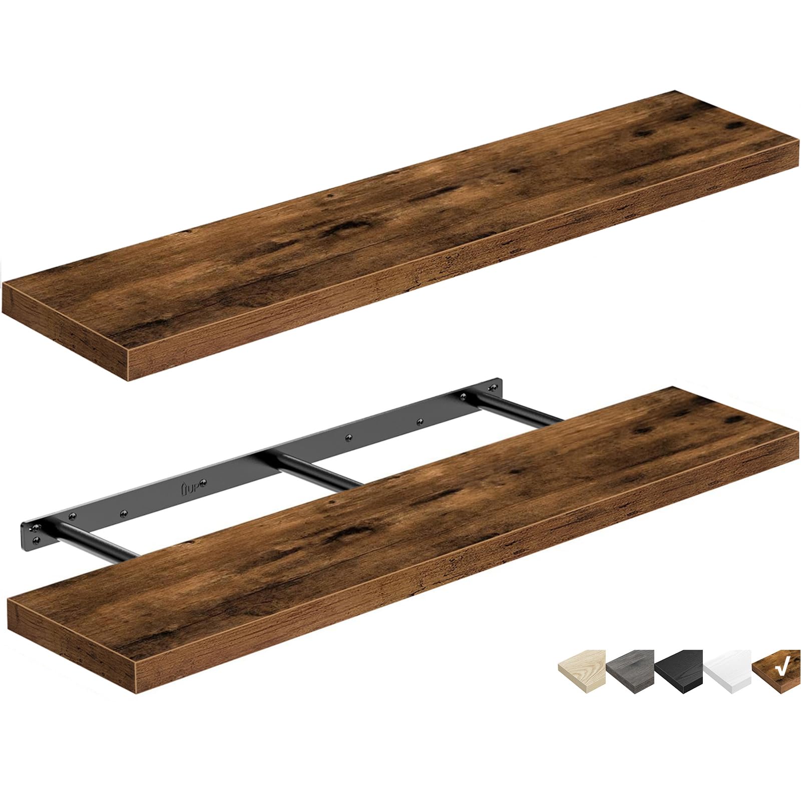 QEEIG Bathroom Floating Shelves for Wall Mounted Shelf Over Toilet Farmhouse Home Decor Display Shelving Small 16 inch Set of 2, Rustic Brown (008-40BN)
