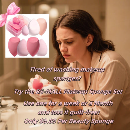 Makeup Sponge Set BS-MALL with Storage Case 7 Pcs for Liquid, Cream, and Powder, Foundation with 1 Mini Makeup Sponge Pink (A-Pink）