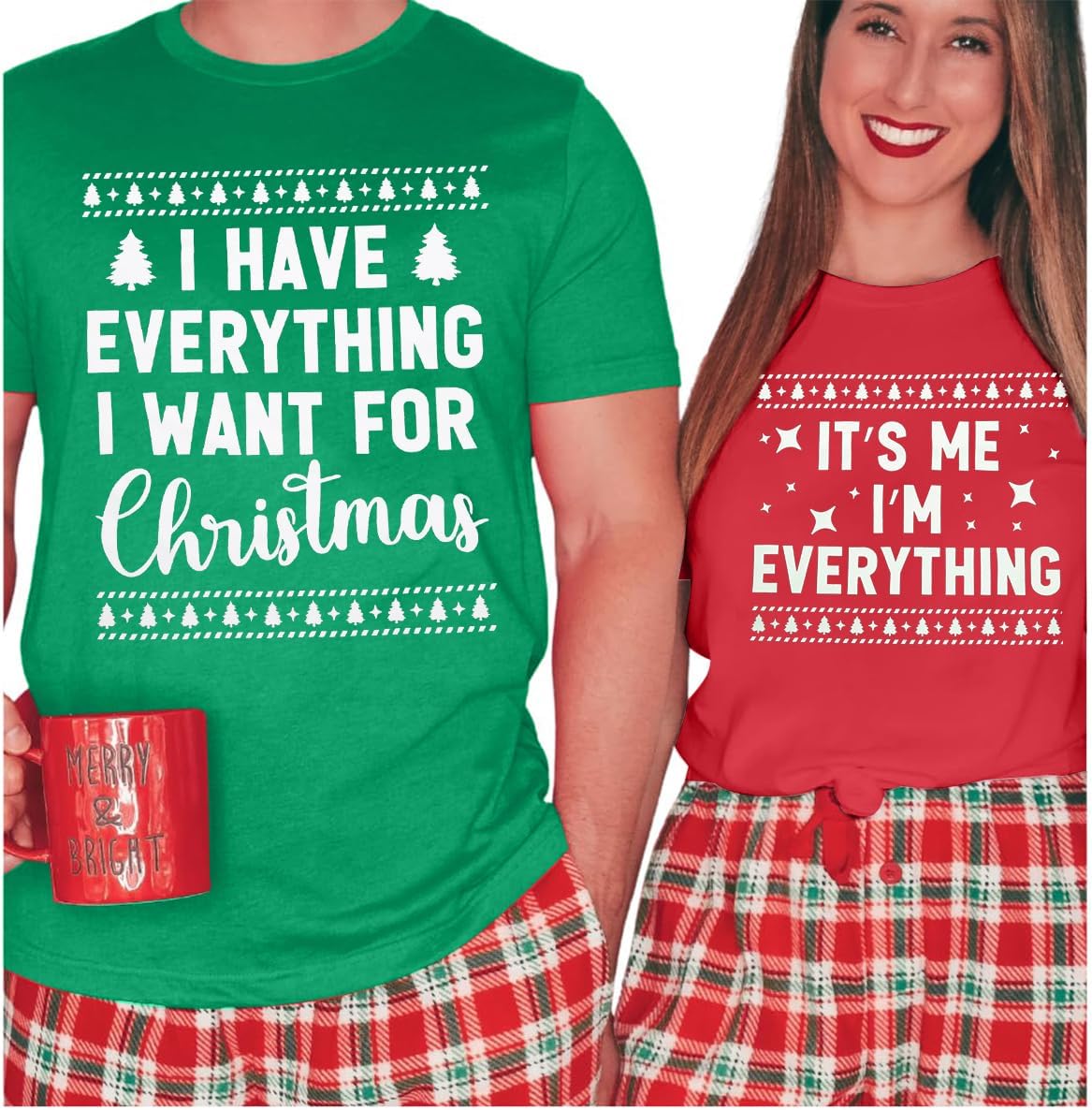 Christmas Couples His and Her Shirt: Family Matching Xmas Outfits Sets - Funny Holiday Graphic Pajamas Tees Top