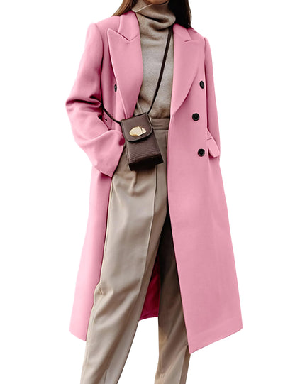 IDEALSANXUN Womens Long Wool Coats Fall Winter Double Breasted Trench Coat Peacoat