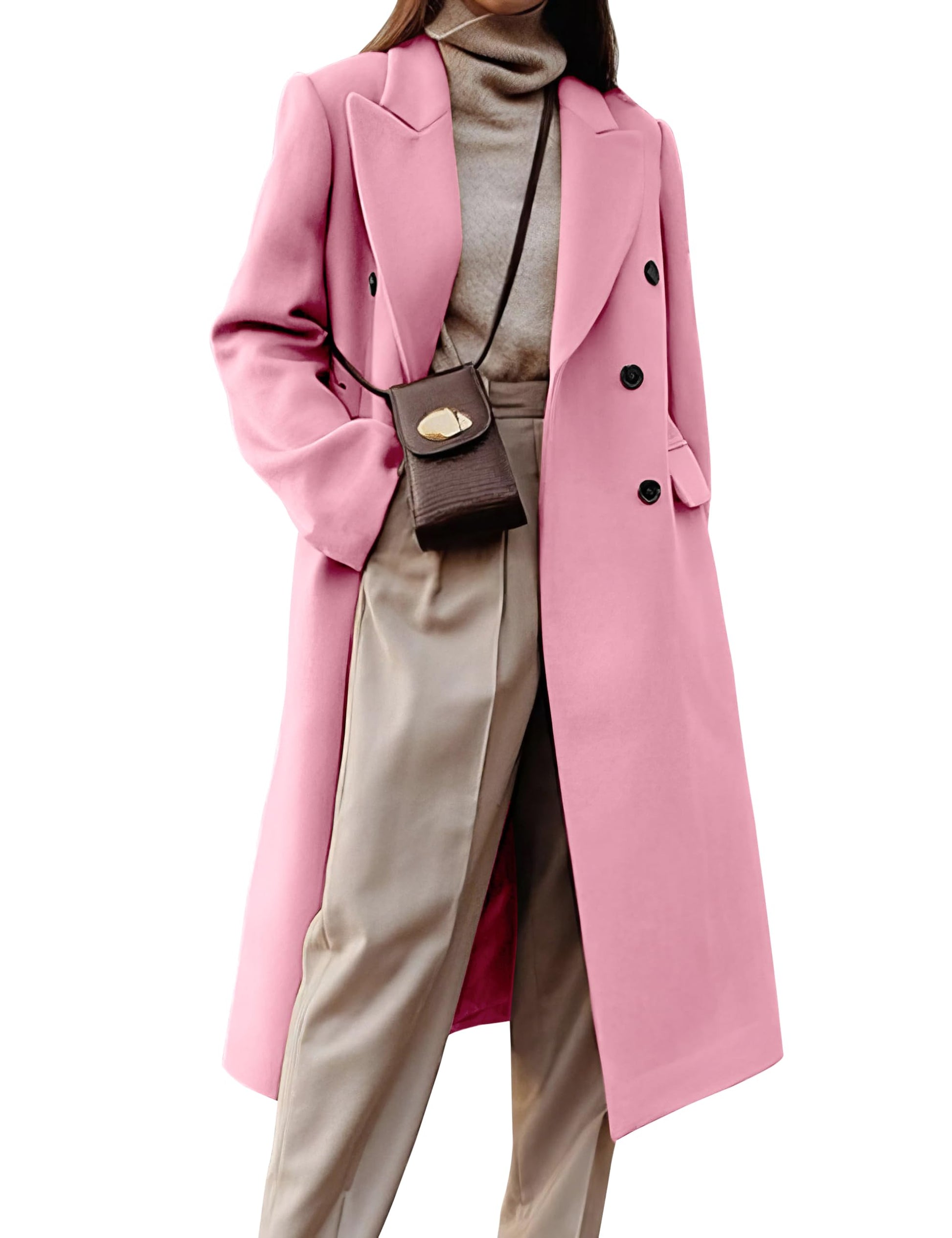 IDEALSANXUN Womens Long Wool Coats Fall Winter Double Breasted Trench Coat Peacoat
