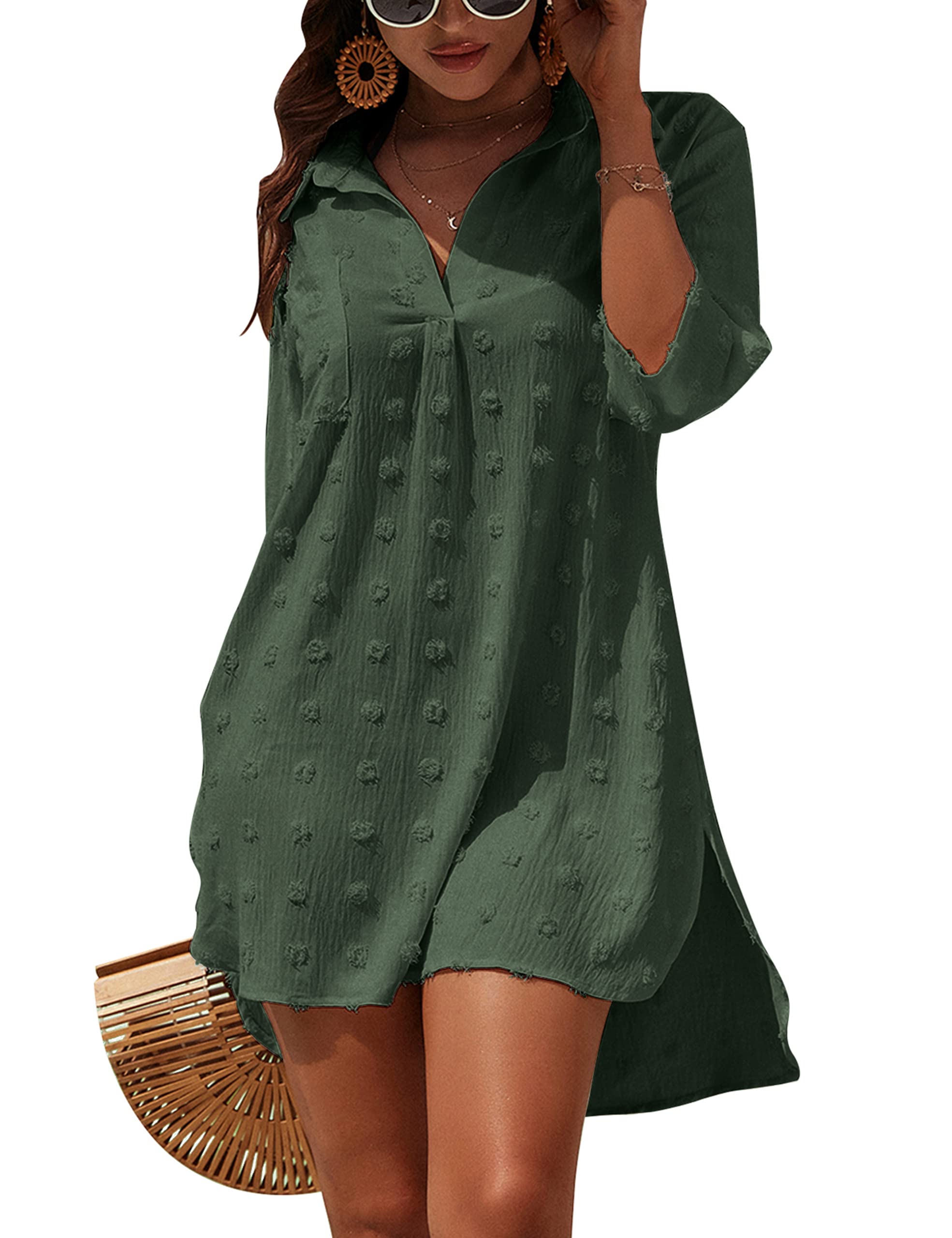 Blooming Jelly Womens Swimsuit Coverups White Chiffon Bikini Swimwear Beach Cover Up Dress Shirt