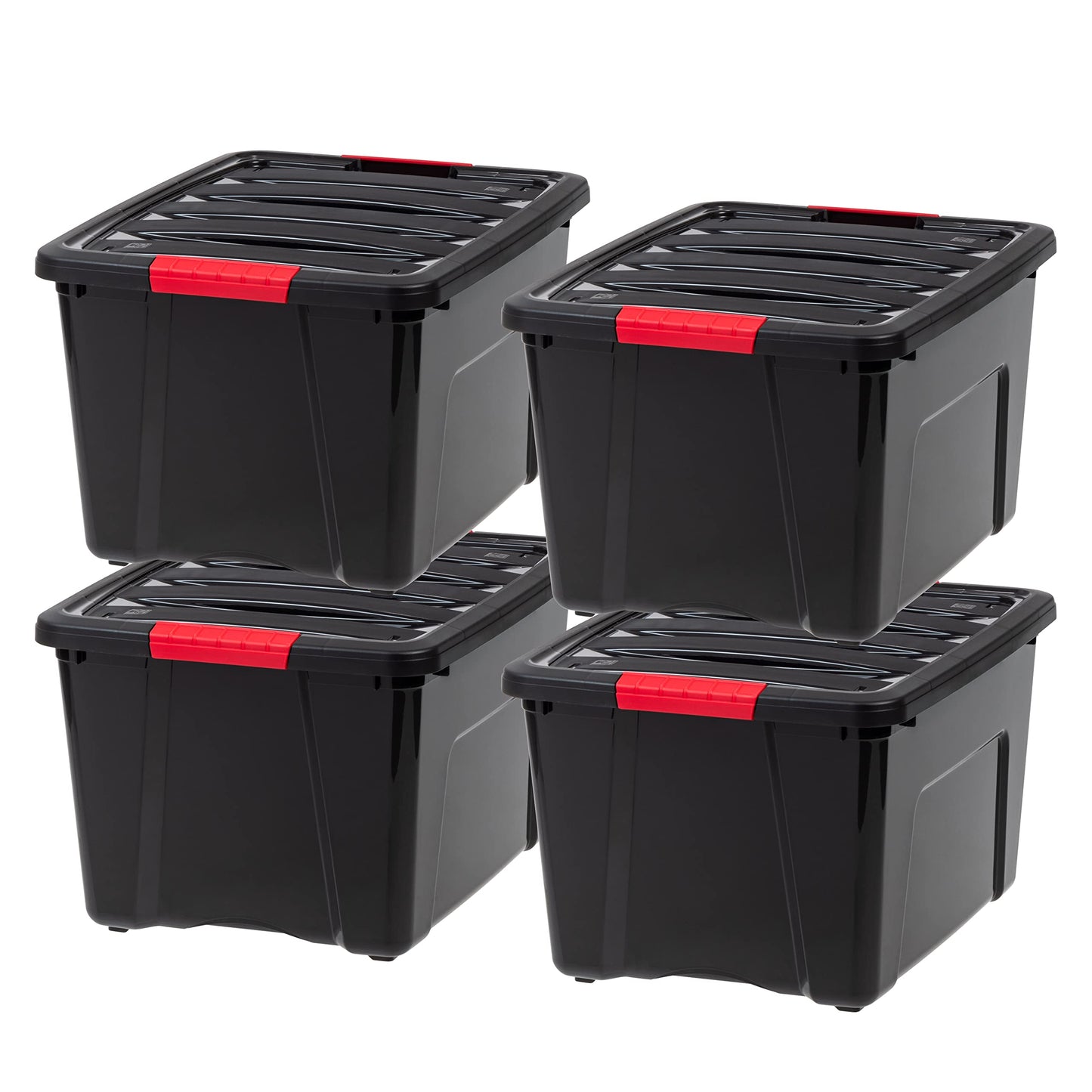 IRIS USA 13 Qt Stackable Plastic Storage Bins with Lids, 6 Pack - BPA-Free, Made in USA - Discreet Organizing Solution, Latches, Durable Nestable Containers, Secure Pull Handle - Pearl