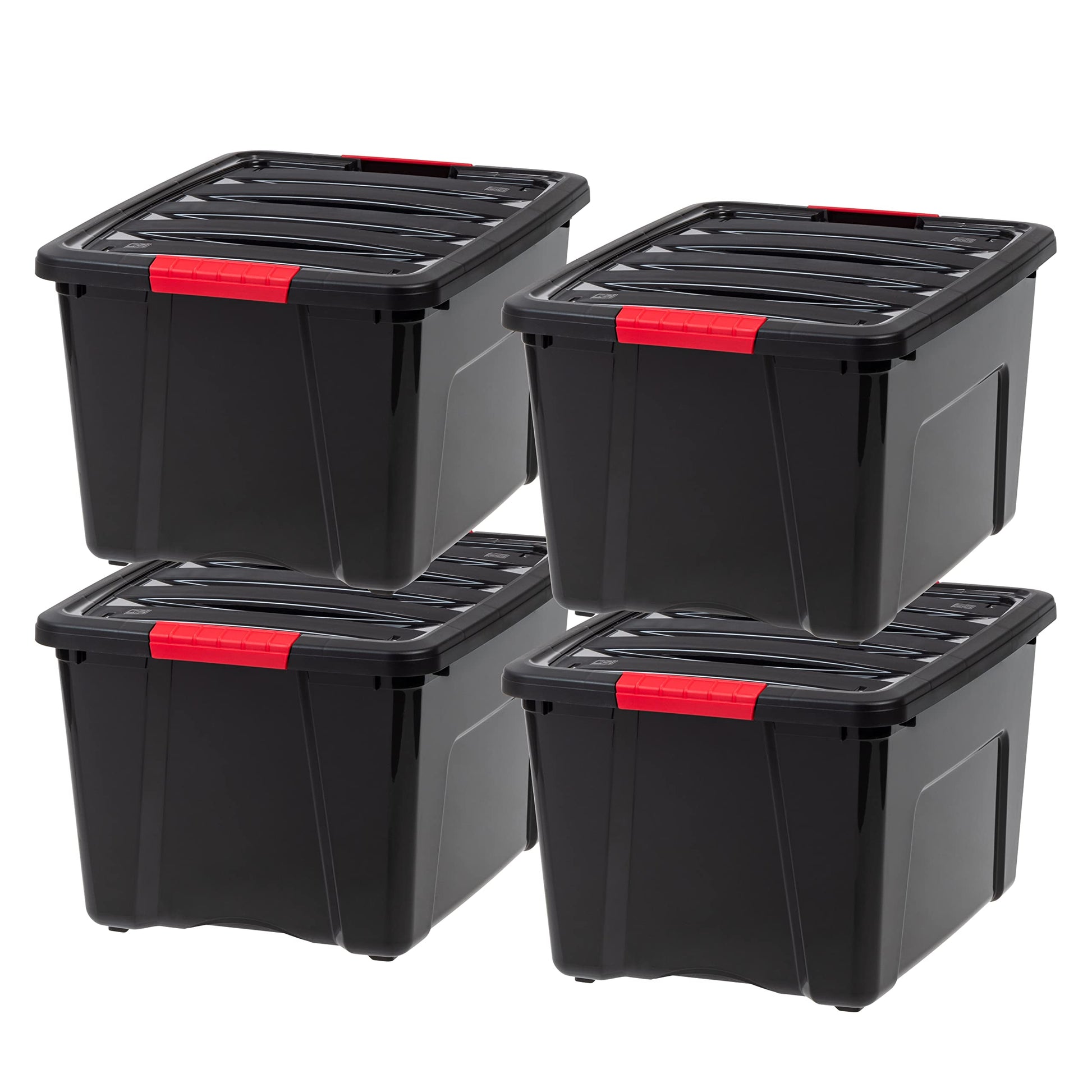IRIS USA 13 Qt Stackable Plastic Storage Bins with Lids, 6 Pack - BPA-Free, Made in USA - Discreet Organizing Solution, Latches, Durable Nestable Containers, Secure Pull Handle - Pearl