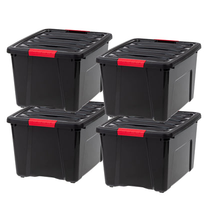 IRIS USA 13 Qt Stackable Plastic Storage Bins with Lids, 6 Pack - BPA-Free, Made in USA - Discreet Organizing Solution, Latches, Durable Nestable Containers, Secure Pull Handle - Pearl