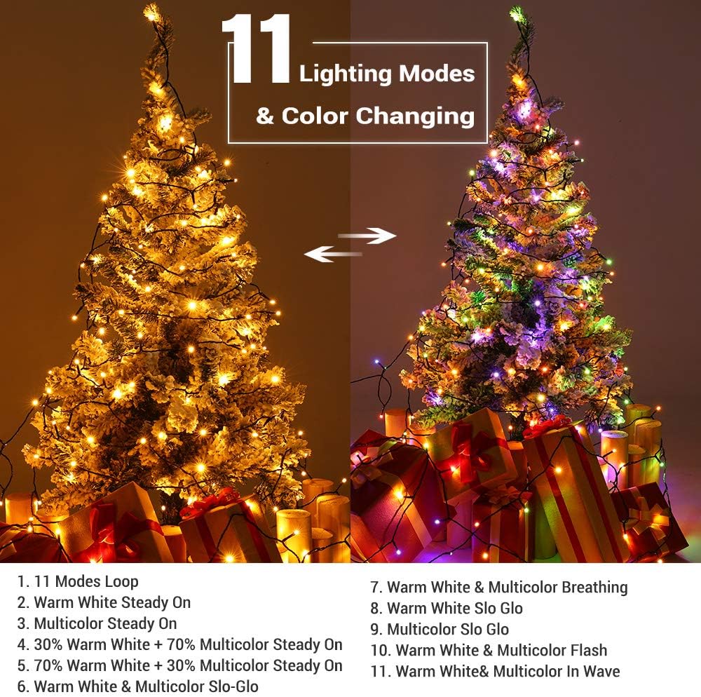 Brizled Christmas Lights, 344.16ft 1000 LED Color Changing Christmas String Lights with Remote, 11 Modes Xmas Tree Light Warm White & Multicolor Xmas Light Green Wire for Home Wedding Party