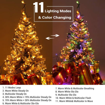 Brizled Christmas Lights, 344.16ft 1000 LED Color Changing Christmas String Lights with Remote, 11 Modes Xmas Tree Light Warm White & Multicolor Xmas Light Green Wire for Home Wedding Party