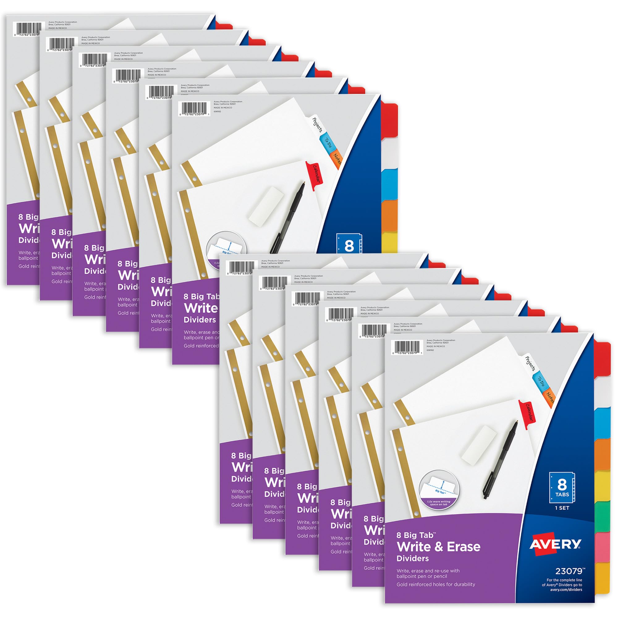 Avery Big Tab Write & Erase Dividers for 3 Ring Binders, 8-Tab Set, Multicolor Divider Tabs, 1 Set of Binder Dividers, Great for Organizing Projects, Reports, Finances, and More (23079)