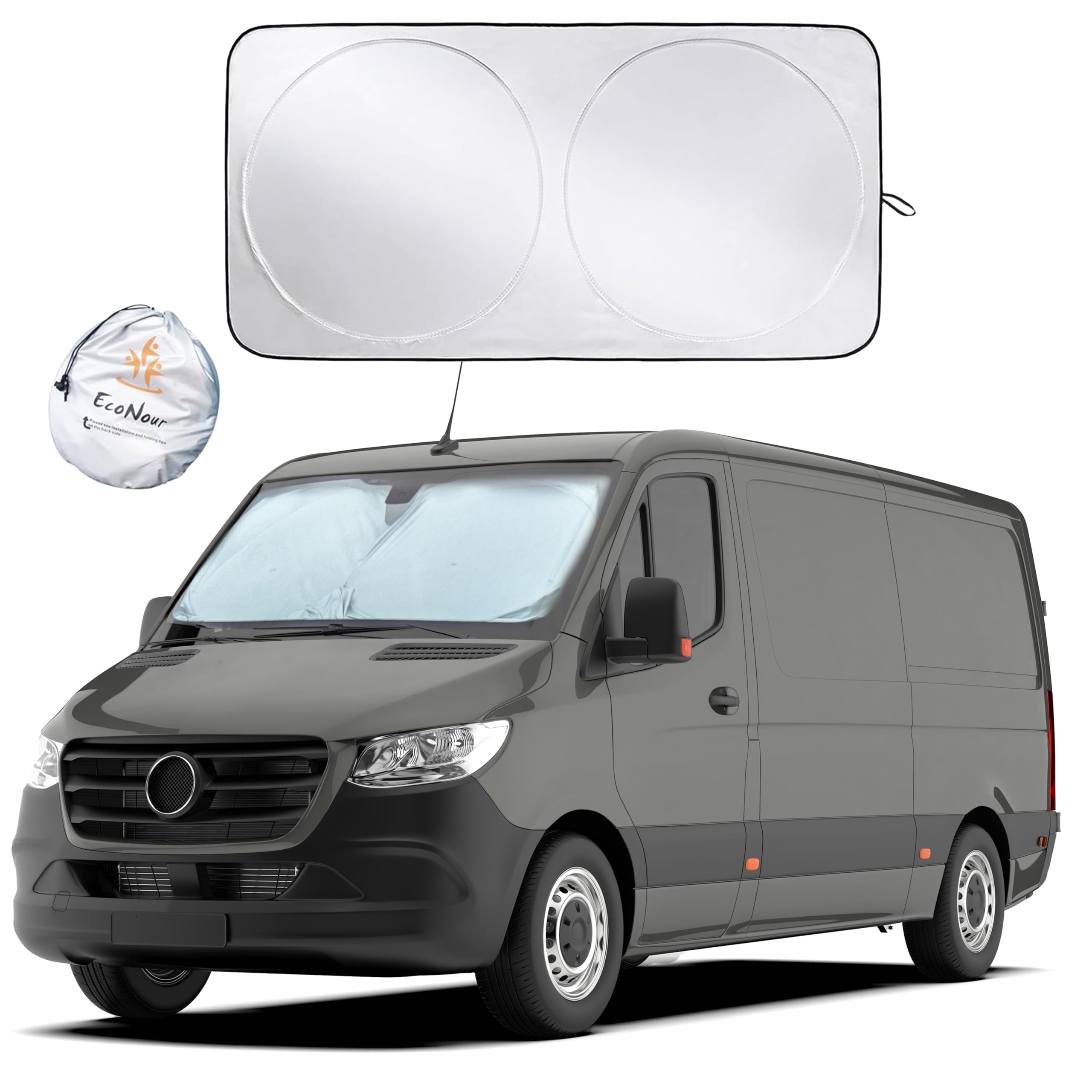 EcoNour Car Windshield Sunshade | Blocks 99% Heat & Keeps Interior Cool | Universal Fits Cars, SUVs, Trucks | Automotive Sun Screen, Visor & Car Accessories for Summer | Medium (64x32 Inches)
