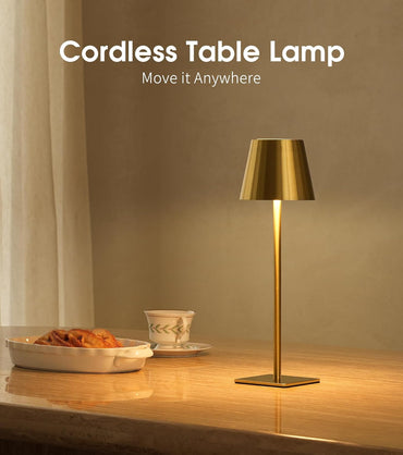 UME 3 Pack Cordless Table Lamp, Battery Operated Lamp - Portable Waterproof Rechargeable Table Lamp w/ 3 Color Temps & Stepless Dimming for Dinner, Desk, Cafe, Outdoor (Gold)