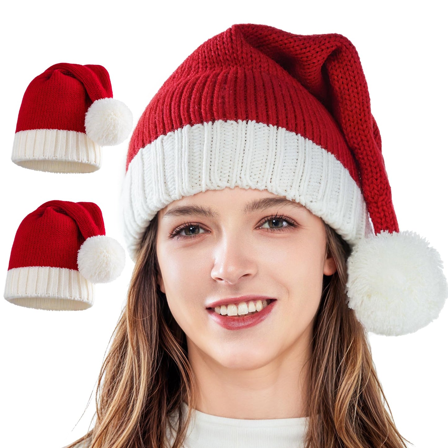 Santa Hat Christmas Hat Xmas Adult Women Men Washable Fade-restant Knitted Soft Warm Long