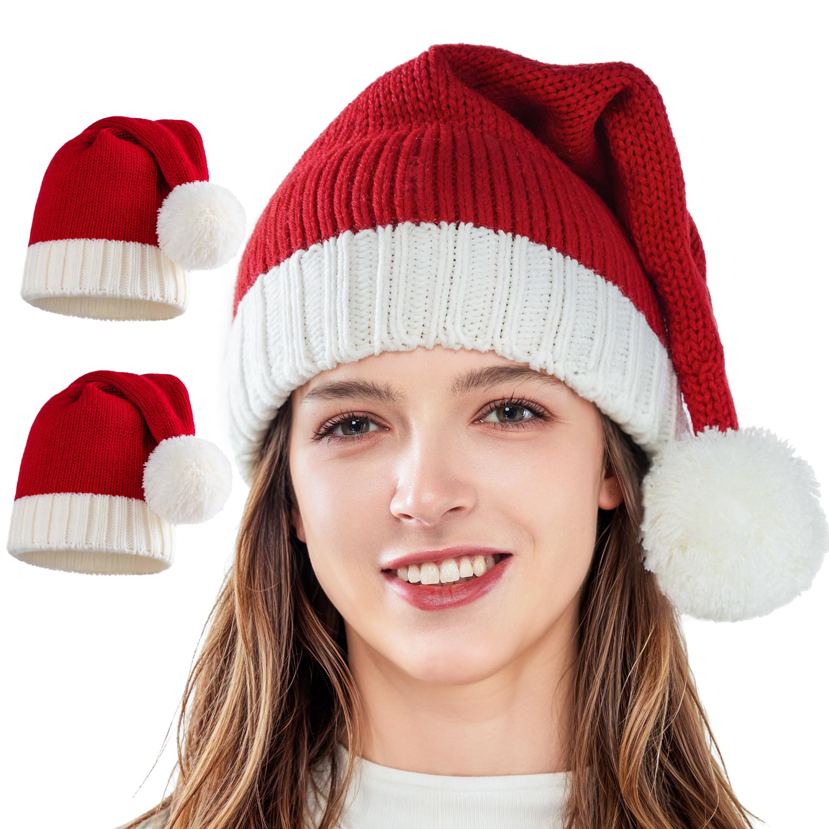 Santa Hat Christmas Hat Xmas Adult Women Men Washable Fade-restant Knitted Soft Warm Long
