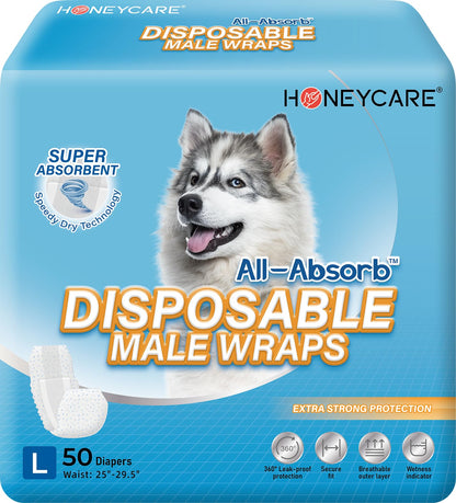 HONEY CARE All-Absorb A26 Male Dog Wrap, 50 Count, Small