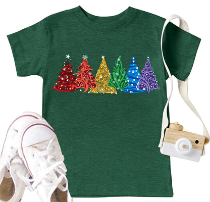 Christmas Shirts Toddler Boys Girls Xmas Buffalo Plaid Trees T-Shirt Christmas Graphic Tees Holiday Tops