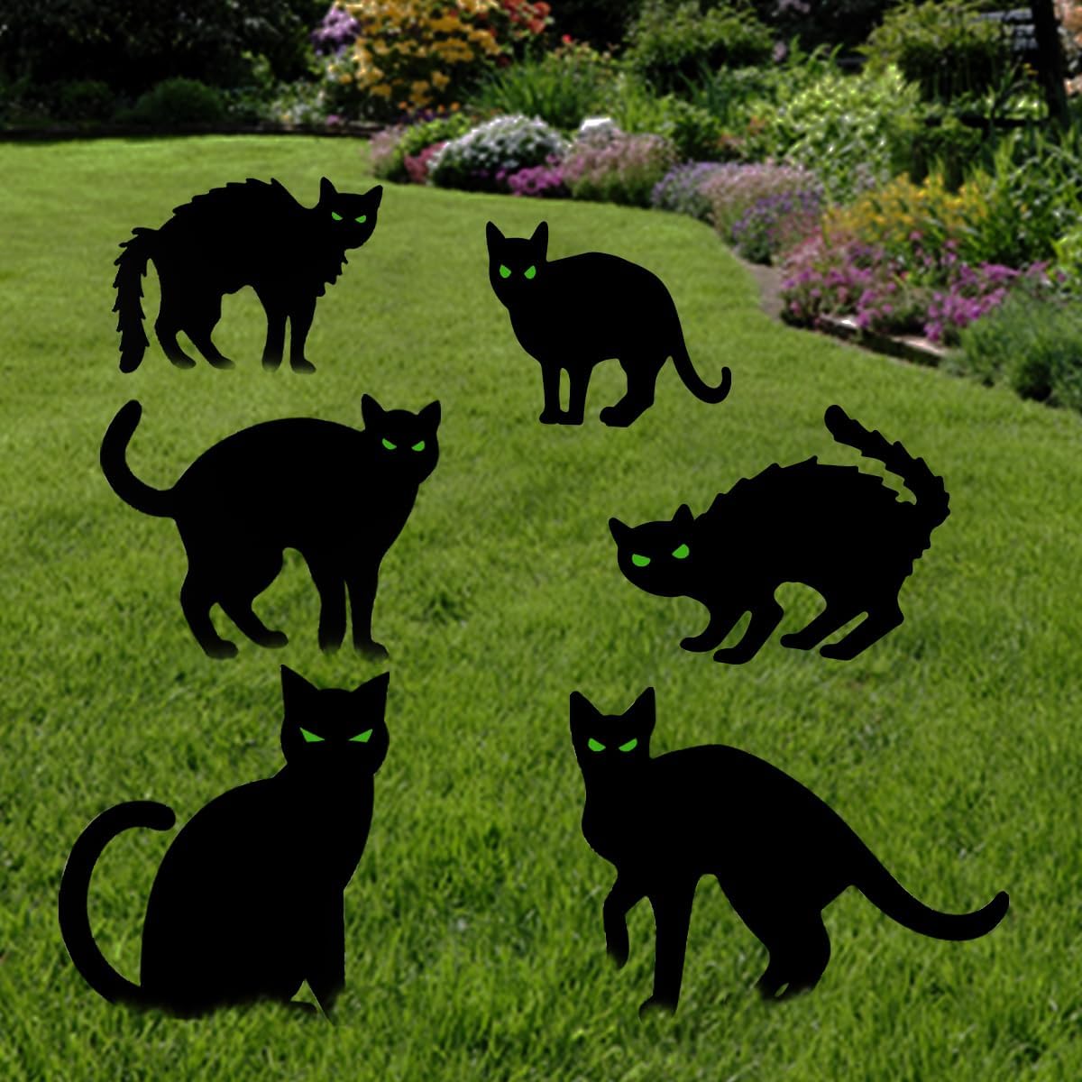 Anditoy 6 Pack Halloween Black Cat Yard Signs with Stakes Scary Silhouette Halloween Decorations for Outdoor Yard Lawn Garden Halloween Decor