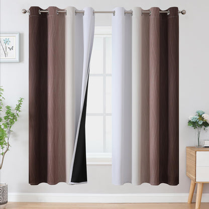 Estelar Textiler Beige and Greyish White Blackout Curtains for Living Room, Full Room Darkening Gradient Drapes for Bedroom, Thermal Insulated Ombre Grommet Curtains for Dining Room,52Wx84L,2 Panels