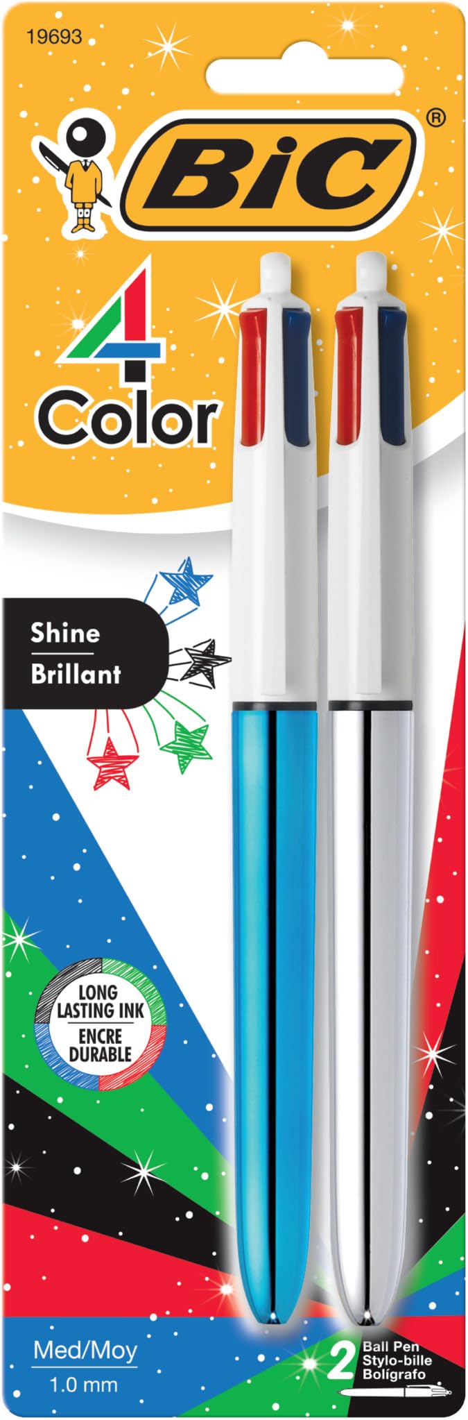 BIC 4 Color Pastel Ballpoint Pen with 1.0 mm Medium Point, Retractable, 12-Count Pack in Assorted Ink