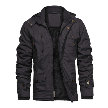 CHEXPEL Men's Thick Winter Jackets with Hood, Fleece Lining, Cotton Military Work Jackets with Cargo Pockets, Outwear