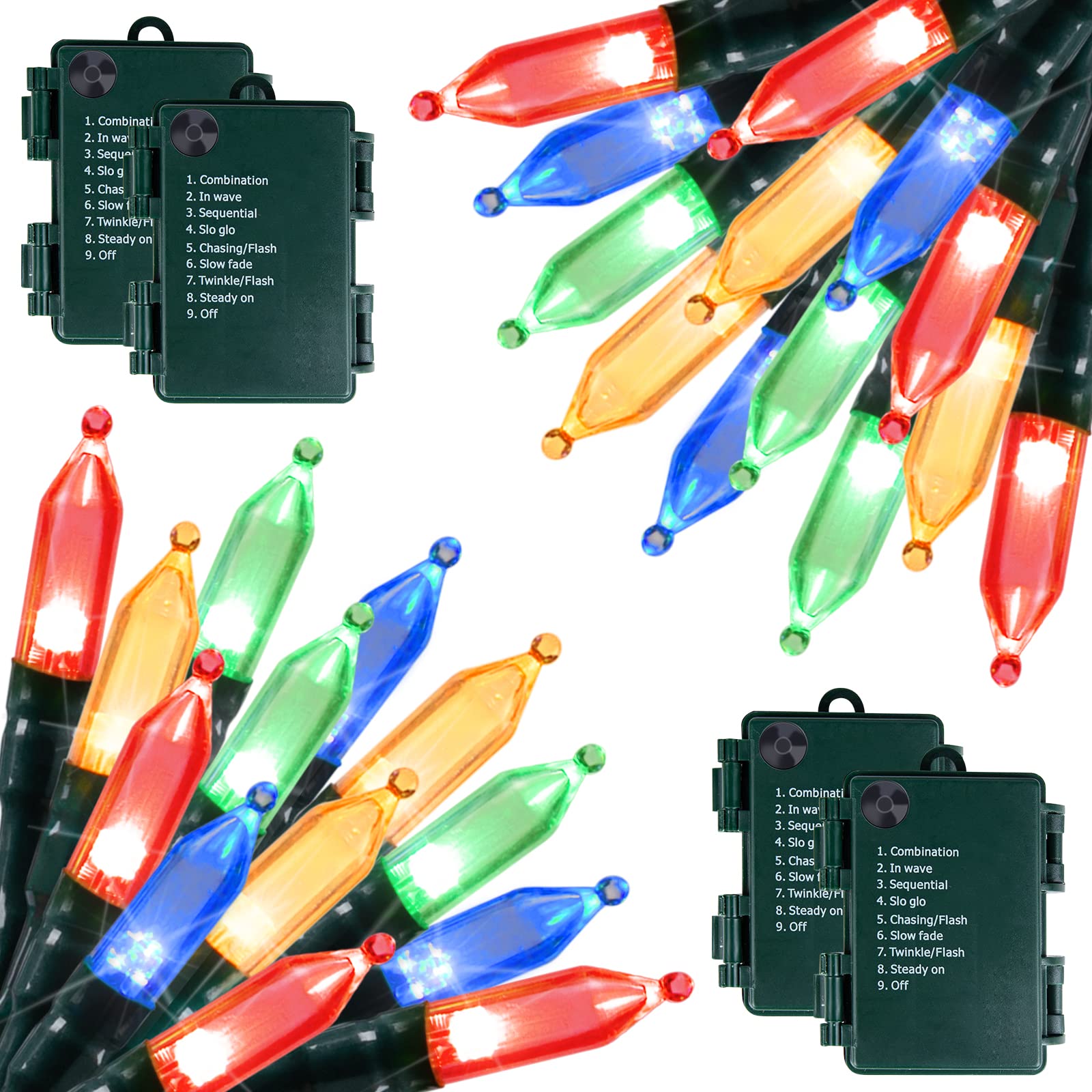 Brightown Battery Operated Christmas Lights 4 Pack 18 Feet 50 LED Clear Mini String Lights with 8 Modes Waterproof Tree Lights for Xmas Outdoor Indoor Holiday Party Garden Decor, Warm White