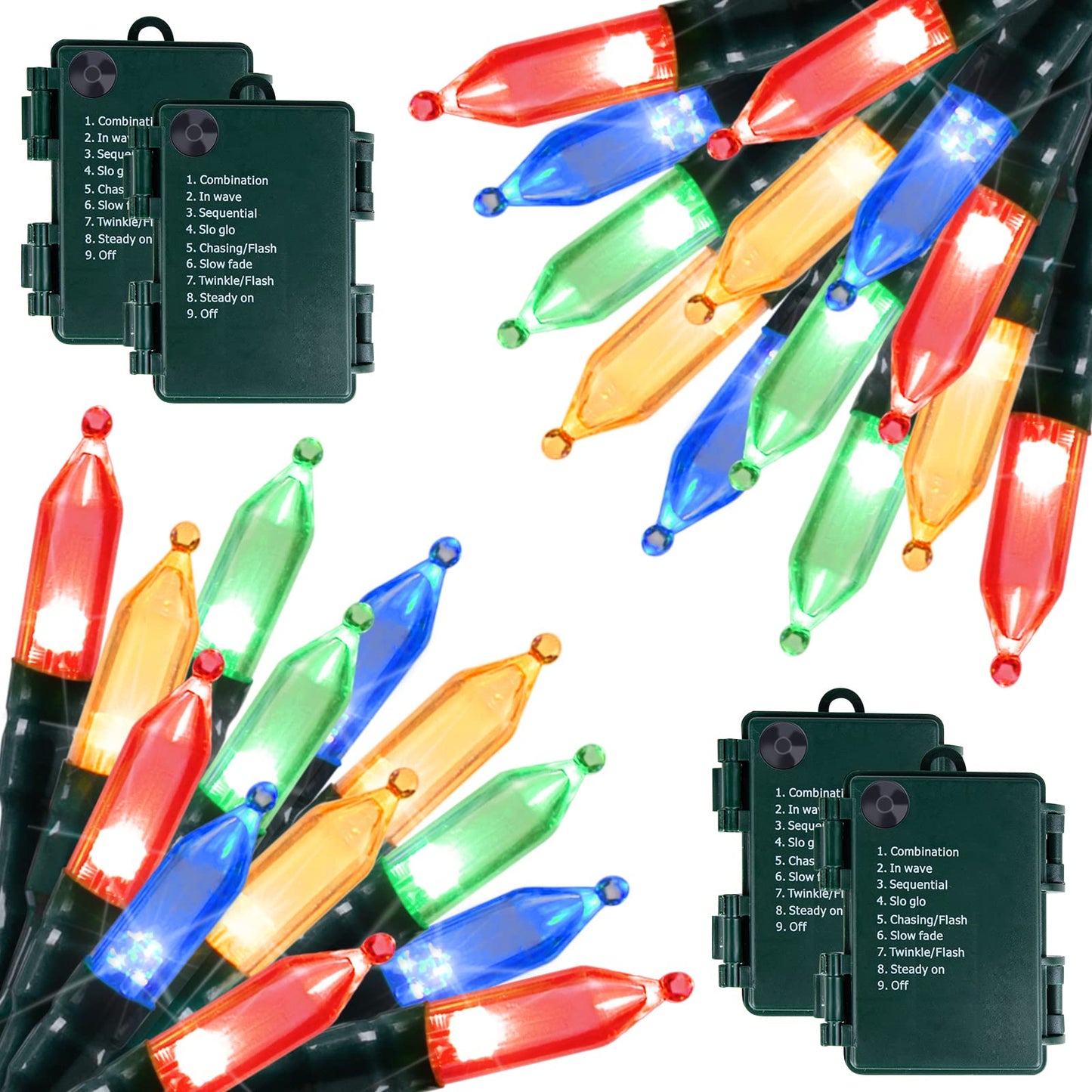 Brightown Battery Operated Christmas Lights 4 Pack 18 Feet 50 LED Clear Mini String Lights with 8 Modes Waterproof Tree Lights for Xmas Outdoor Indoor Holiday Party Garden Decor, Warm White